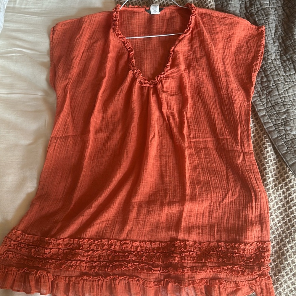 Super cute burnt orange J Crew tunic ruffled